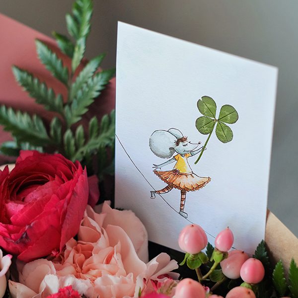 karte gluecksmaus blumen